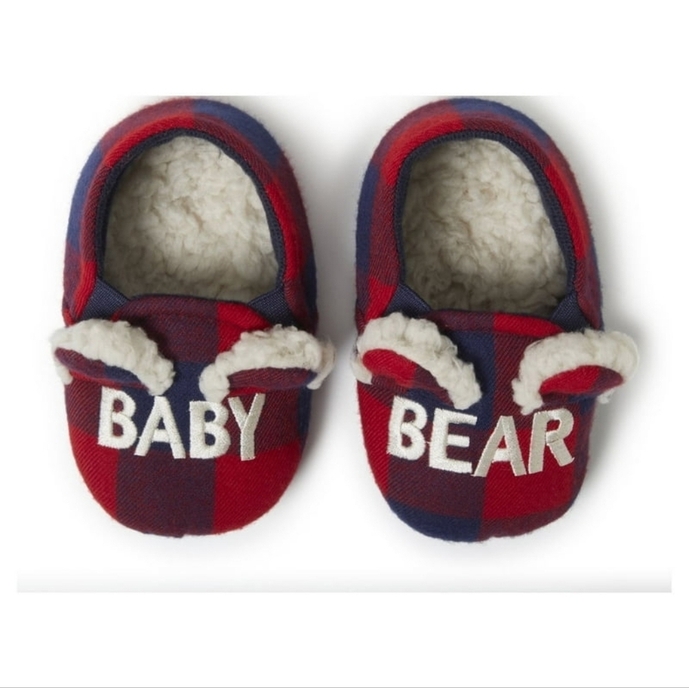 DEARFOAMS Cozy Comfort Baby Bear Plaid Closed Back Slippers NWT
